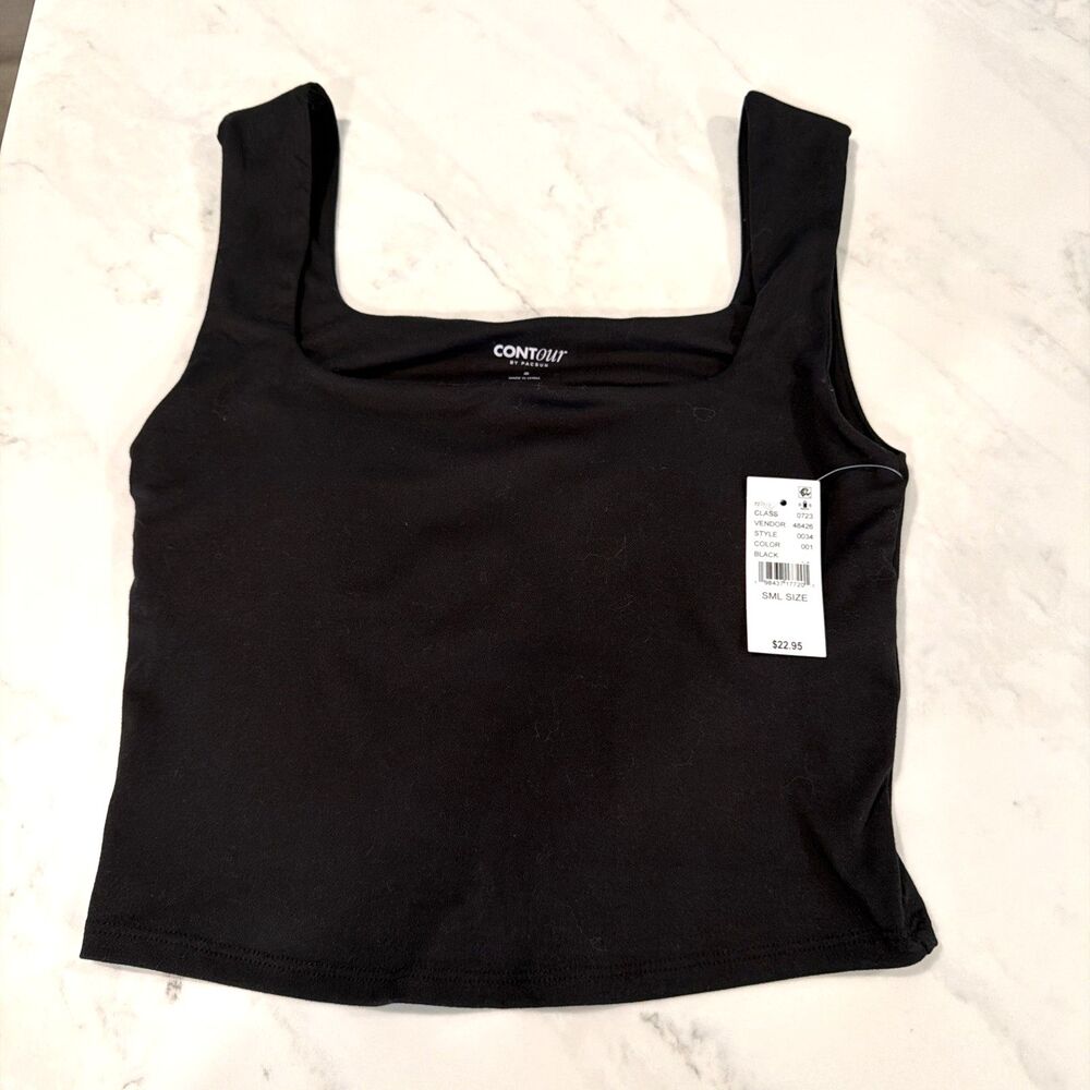 PacSun Contour Square Neck Crop Tank  Black S NWT Sculpting Clean Girl Night Out